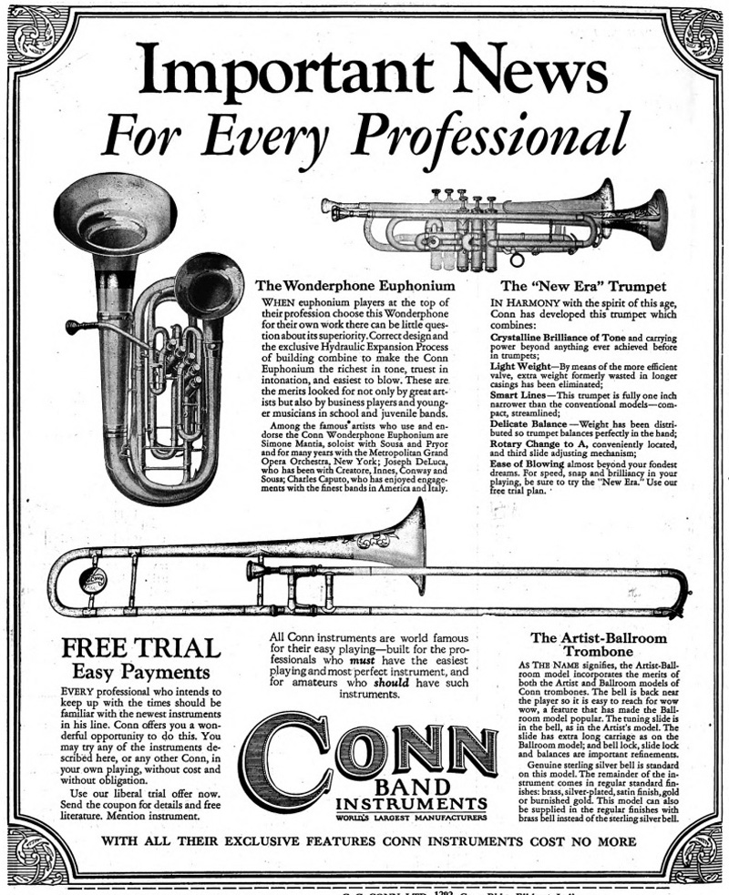 Conn New Era Trumpet Ad 1928