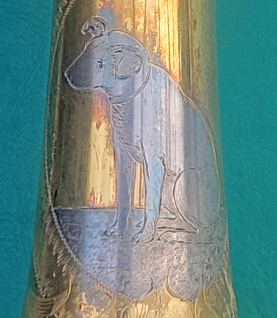 Conn 56B Trumpet Engraving of Dog