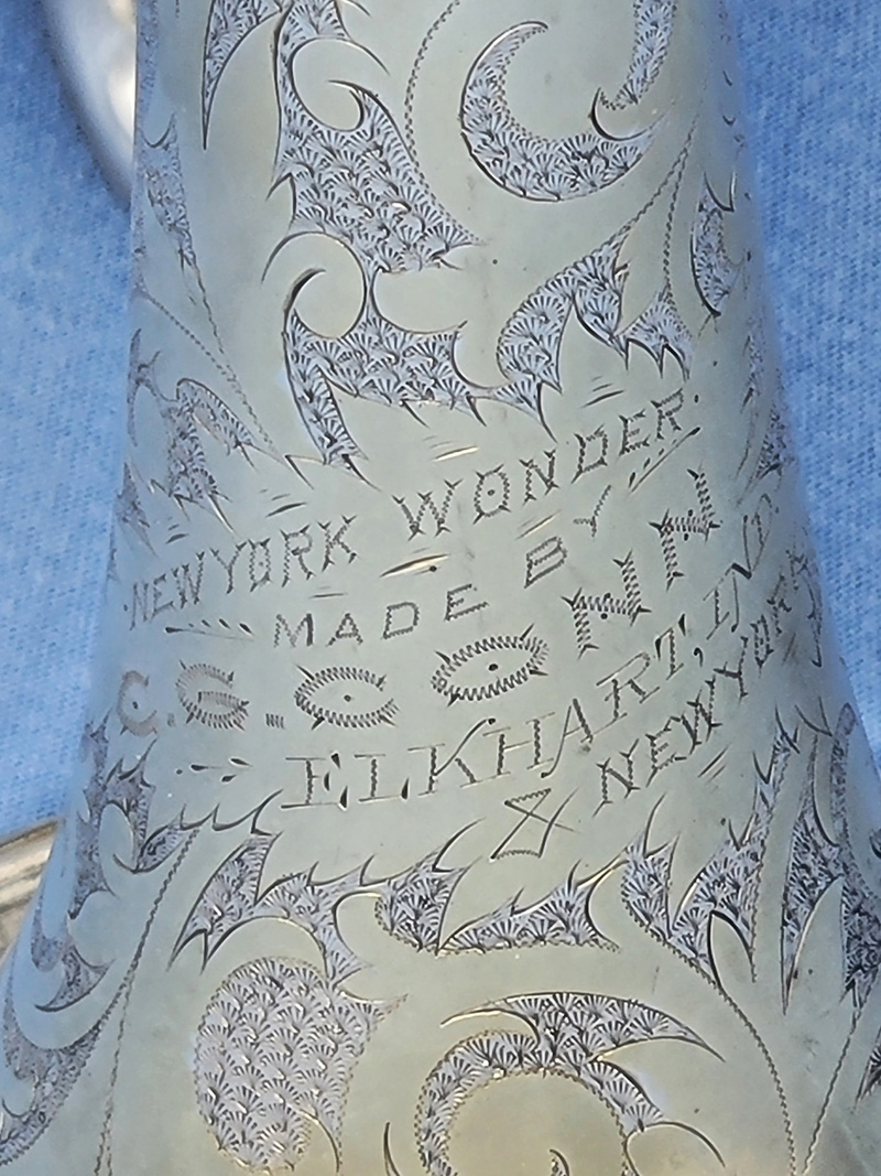 Conn New York Wonder Cornet Bell Engraving