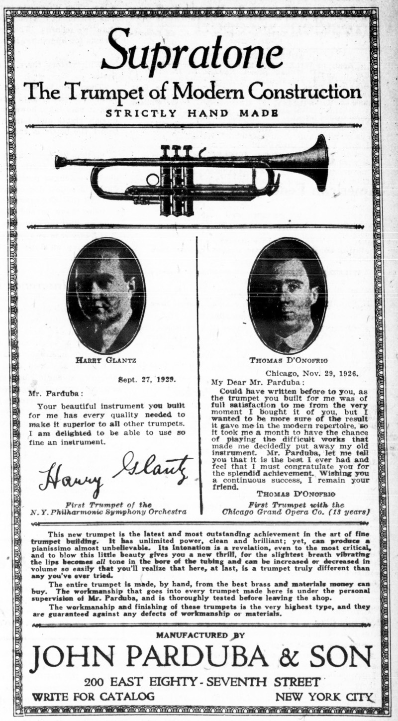 Parduba Trumpet Ad 1930